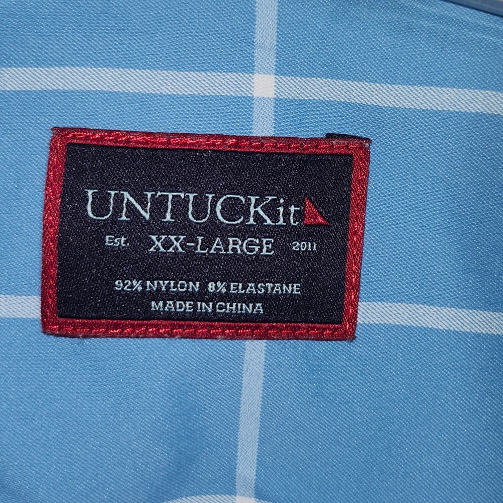 UNTUCKit Greves Blue Windowpane Performance Shirt Mens XXL 40451 Regular Fit - Picture 3 of 9
